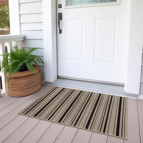 Easy Jute Striped Entryway Rug 2x3 Modern Indoor Outdoor Doormat