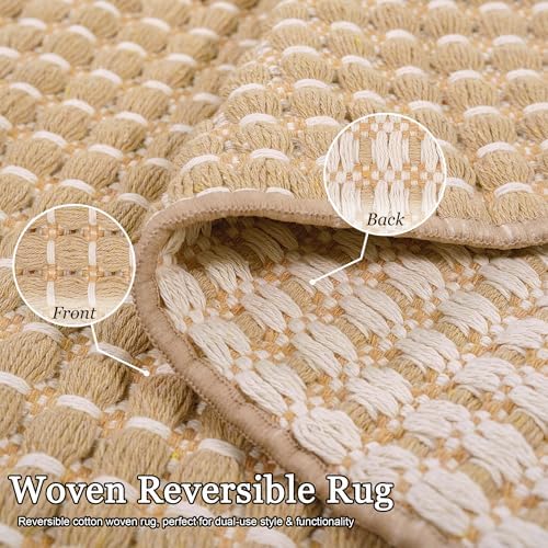 Natural Cotton Woven Hallway Runner Rug 2x6 ft Reversible