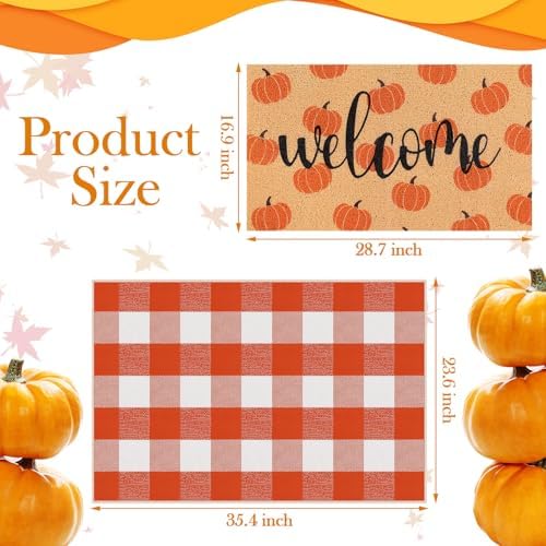 2 Pcs Fall Pumpkin Welcome Doormat Set