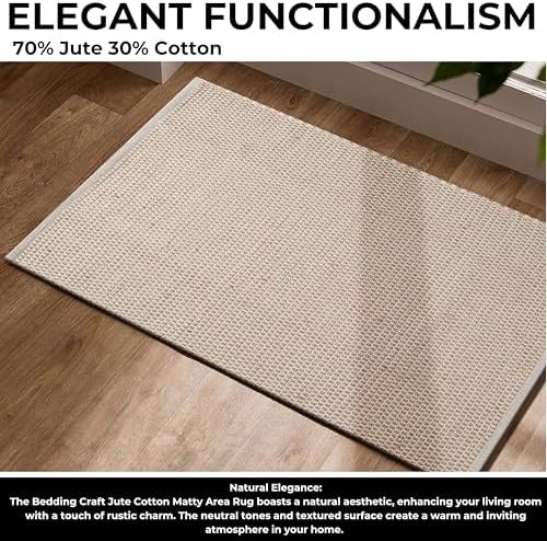 Bedding Craft Jute Cotton Area Rug 24x36 Inch Natural Machine Washable