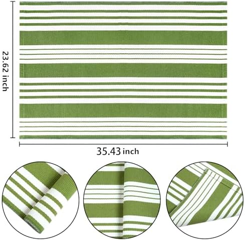 Green and White Striped Outdoor Rug 24x35 Door Mat Welcome Mat for Entryway