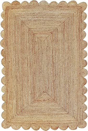 Jute Area Rug 2 x 3 Scalloped Pattern Natural