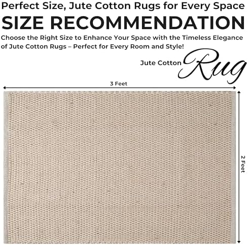 Bedding Craft Jute Cotton Area Rug 24x36 Inch Natural Machine Washable