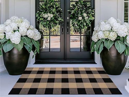Black and Tan Plaid Front Porch Rug 2x43