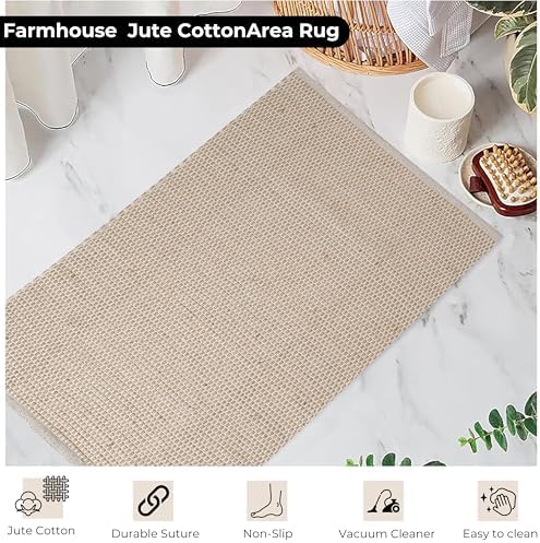 Bedding Craft Jute Cotton Area Rug 24x36 Inch Natural Machine Washable