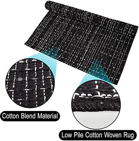 Black White 4x6 Area Rug Washable Cotton Rug with Non-Slip Pad