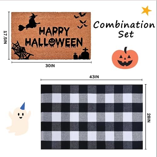 Halloween Decor Doormat Combo Set with Plaid Rug