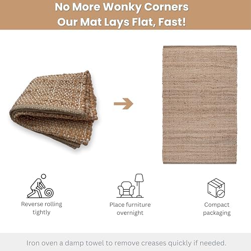 Hausattire Jute Woven Area Rug 3x5 - Natural Hand Braided Boho Rug for Living Room and Kitchen