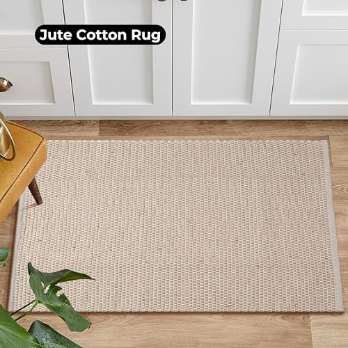 Bedding Craft Jute Cotton Area Rug 24x36 Inch Natural Machine Washable