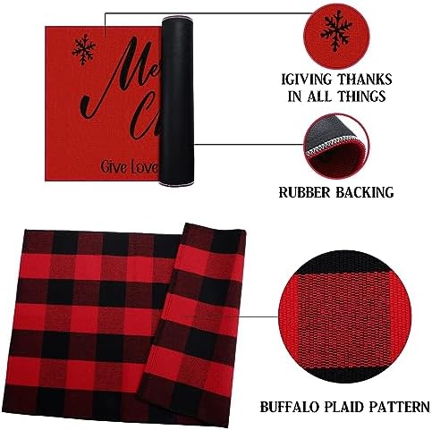 Timgle 2 Pcs Christmas Doormats and Plaid Rug Set