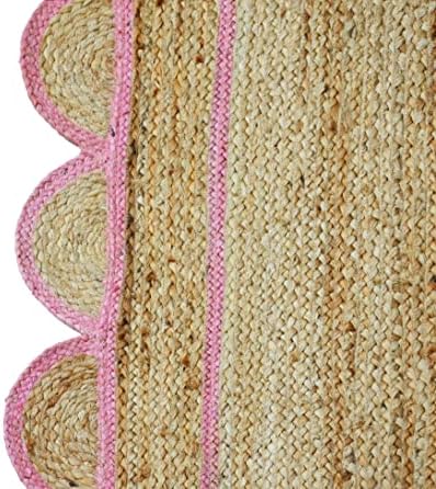 Scallop Pattern Jute Bohemian Area Rug 2x3 Light Pink