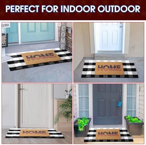 2 Pcs 4th of July Door Mat Set Patriotic Rug and Coir Welcome Mat for Front Porch Entrance