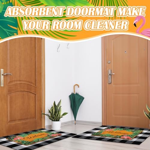 Geelin 2 Pcs Flamingo Door Mat Buffalo Plaid Rug Set