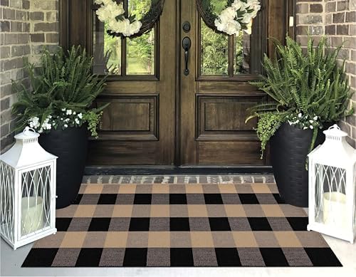 Black and Tan Plaid Front Porch Rug 2x43