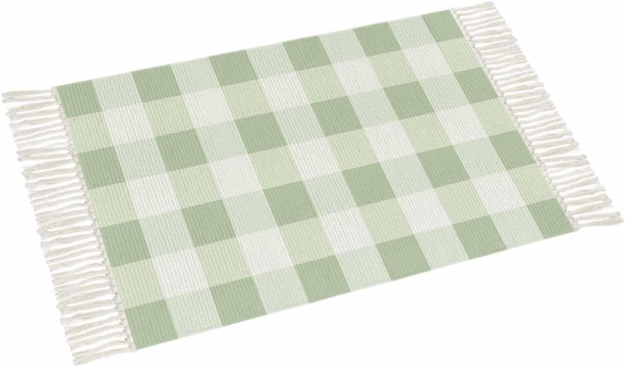 Sage Green Buffalo Check Bathroom Rug 2x3ft