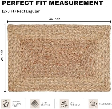Jute Rug - Handwoven Natural Braided Reversible Rug for Living Room Kitchen Entryway Farmhouse Rustic Decor 24x36 Inch