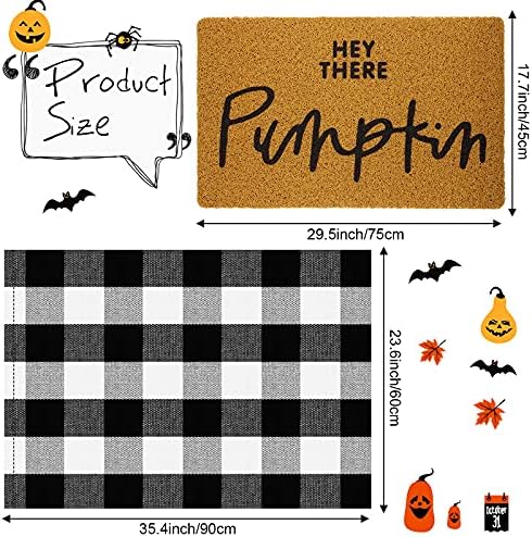 Fabbay 2 Pcs Fall Welcome Mat Halloween Decor Doormat Buffalo Plaid Rug for Front Door Porch Entryway