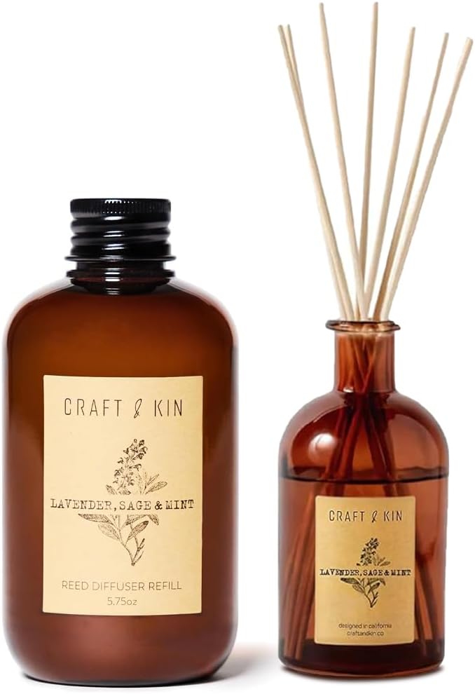 Lavender Sage Mint Reed Diffuser Set with 8 Sticks and Oil Refill