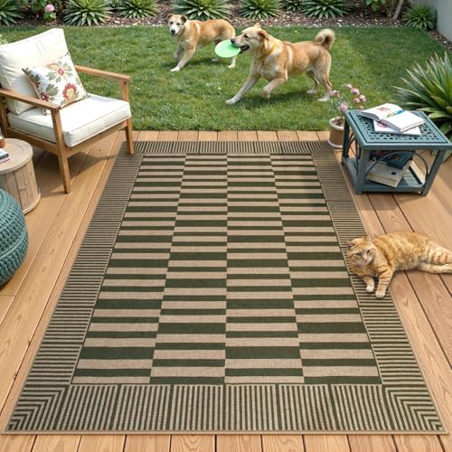 Beeiva Striped Jute Rug 3x5 Non-Slip Outdoor Indoor Entryway Mat - Green