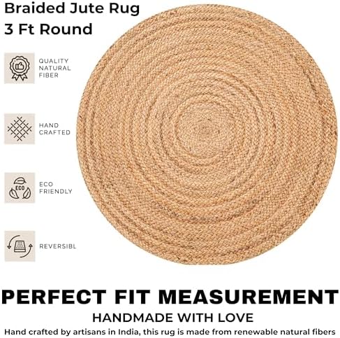 Bedding Craft 3 Ft Round Jute Area Rug Natural Yarn Handwoven