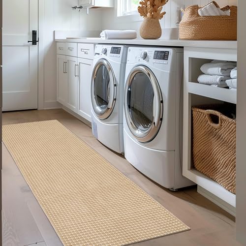 Natural Cotton Woven Hallway Runner Rug 2x6 ft Reversible