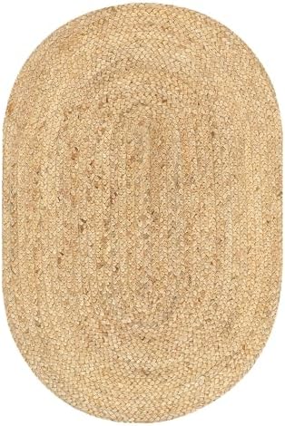 LR Home Natural Jute 2x3 Oval Area Rug for Farmhouse Decor