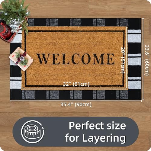 Ompaa Black and White Plaid Checkered Area Rug 236x354 Hand-Woven Cotton Buffalo Doormat for Indoor Outdoor Use