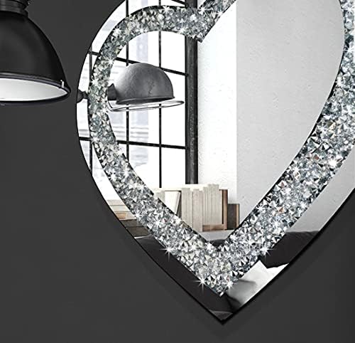 DMDFIRST Crystal Crush Diamond Heart Shaped Wall Mirror 20x20 Inch Frameless Decor Mirror