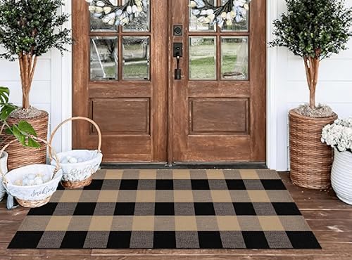 Black and Tan Plaid Front Porch Rug 2x43