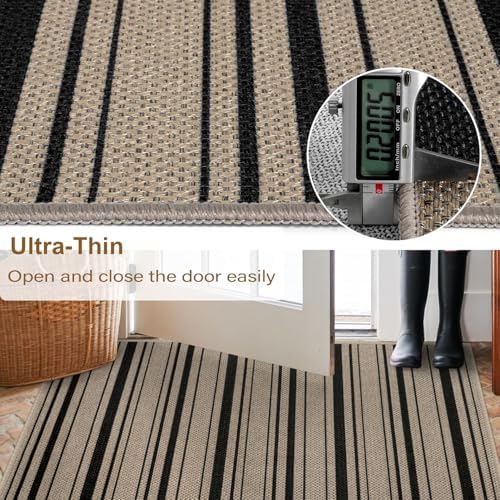 Easy Jute Striped Entryway Rug 2x3 Modern Indoor Outdoor Doormat
