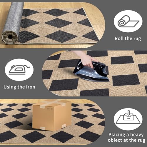 Zeeinx Checkered Jute Rug 3x5 Outdoor Indoor