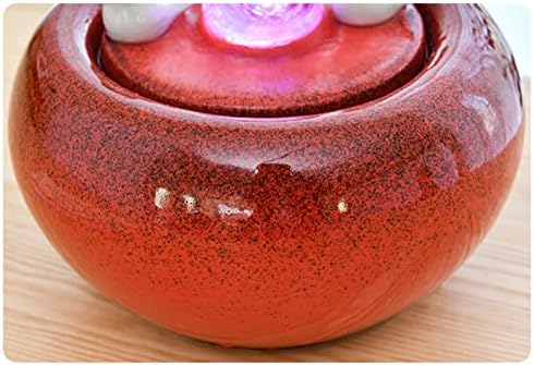 Red Ceramic Tabletop Water Fountain with LED Light