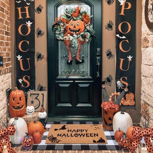 Halloween Decor Doormat Combo Set with Plaid Rug