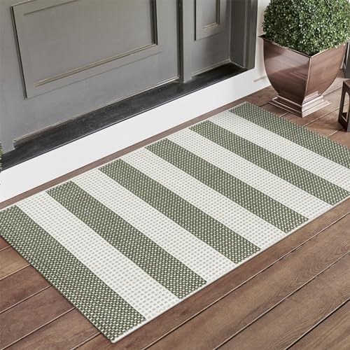 LEEVAN Door Mat Outdoor Front Porch Rug Green White