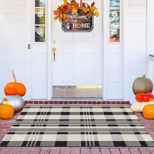 3x5 Buffalo Plaid Rug Cotton Woven Checkered Doormat
