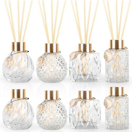 TRIFOLIC 8Pcs Reed Diffuser Set with Golden Decor