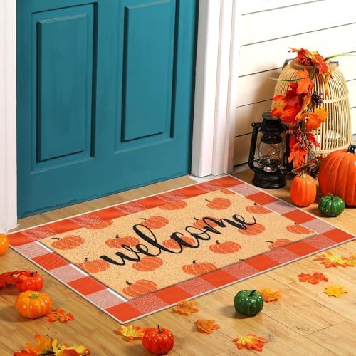 2 Pcs Fall Pumpkin Welcome Doormat Set