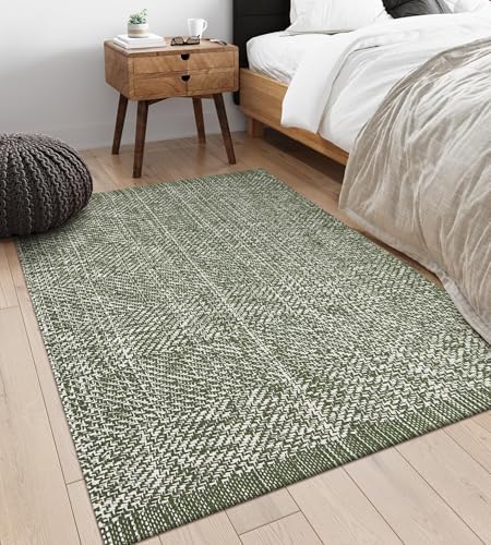 LEEVAN Washable Area Rug 4x6 Hand Woven Cotton