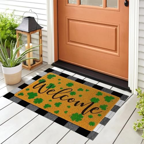 Fabbay 2 Pcs Fall Welcome Mat Buffalo Plaid Rug for Front Door