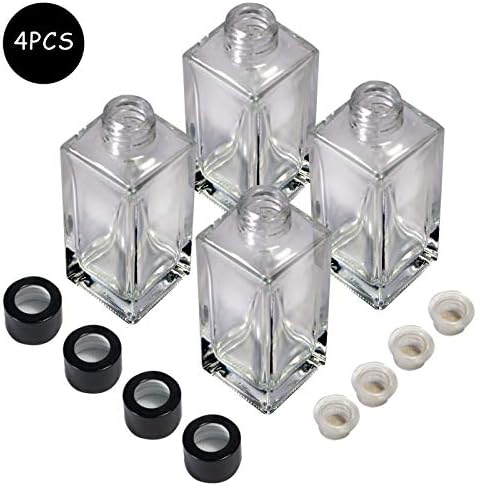 Set of 4 Rectangle Glass Reed Diffuser Bottles with Black Caps