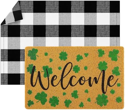 Fabbay 2 Pcs Fall Welcome Mat Buffalo Plaid Rug for Front Door