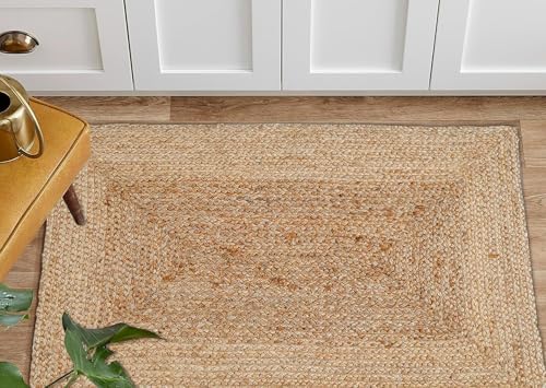 Jute Rug - Handwoven Natural Braided Reversible Rug for Living Room Kitchen Entryway Farmhouse Rustic Decor 24x36 Inch