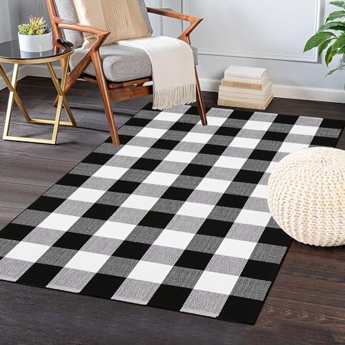 Black and White Buffalo Plaid 3x5 Rug Front Door Mat