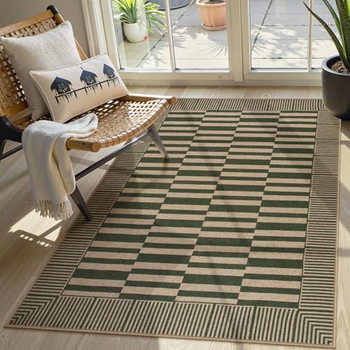 Beeiva Striped Jute Rug 3x5 Non-Slip Outdoor Indoor Entryway Mat - Green