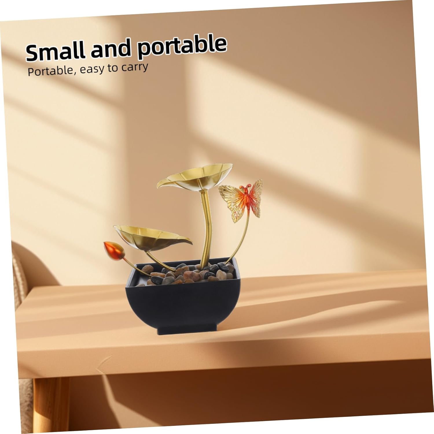 Zerodeko Leaf Indoor Tabletop Fountain with LED Light and River Rocks for Home Office Bedroom Decor