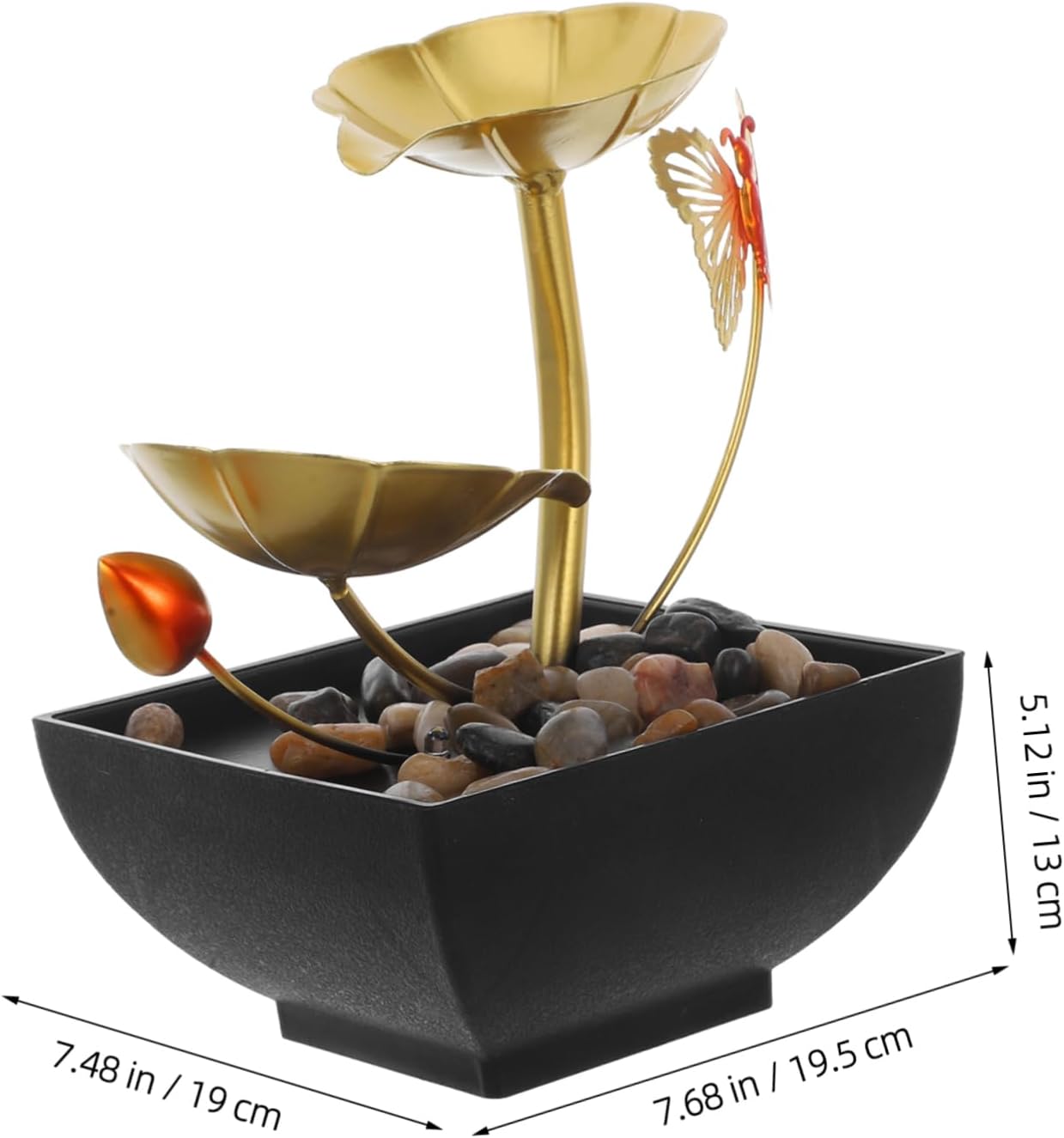 Alipis Indoor Tabletop Fountain with Golden Lotus Leaf and LED Light