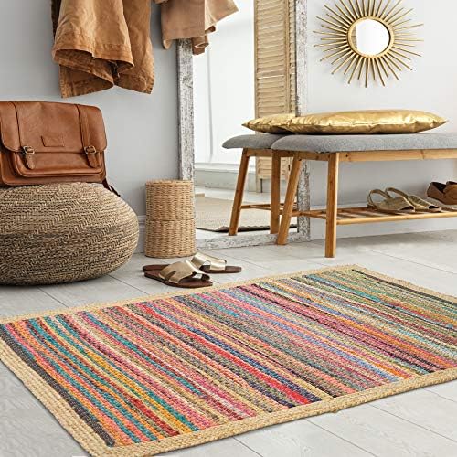 Multicolored Geometric Jute Bordered Accent Rug 2x3