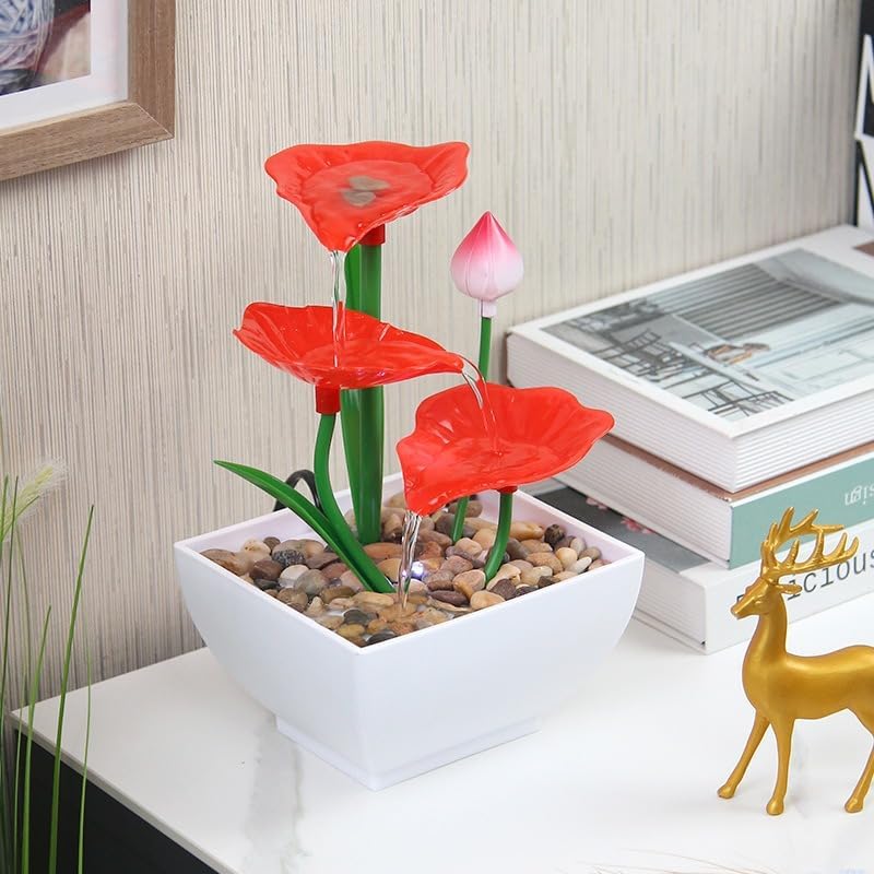 USB Powered Tabletop Lotus Waterfall Fountain with Rocks
