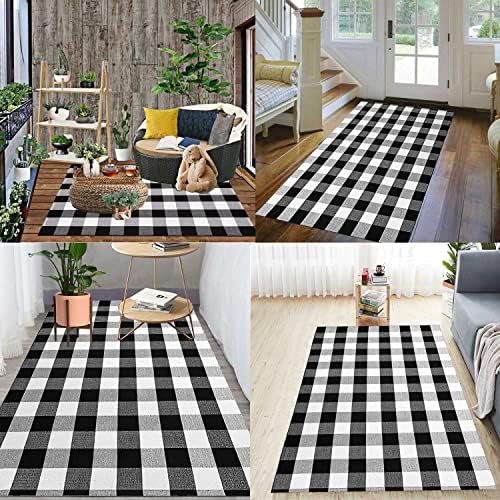 HOYIJA Buffalo Plaid Area Rug 4x6 Black White Checkered Carpet