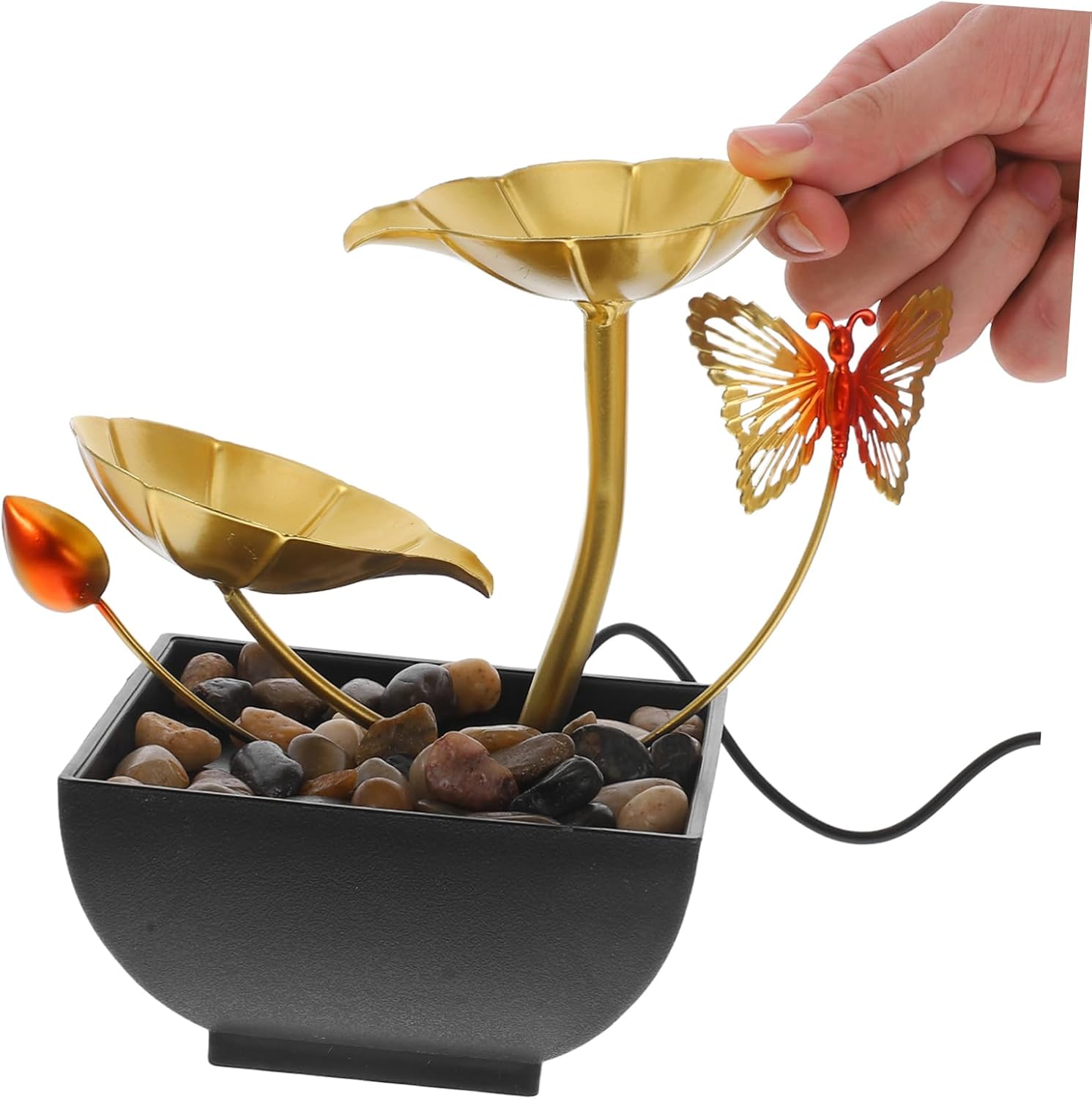 Zerodeko Leaf Indoor Tabletop Fountain with LED Light and River Rocks for Home Office Bedroom Decor